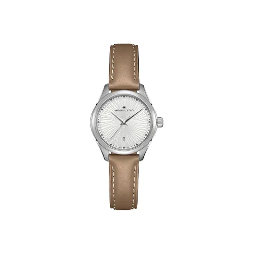 HAMILTON Jazz Series Кварцевый механизм Женские часы 30 мм Белый циферблат Корпус из нержавеющей стали Ремешок из коровьей кожи