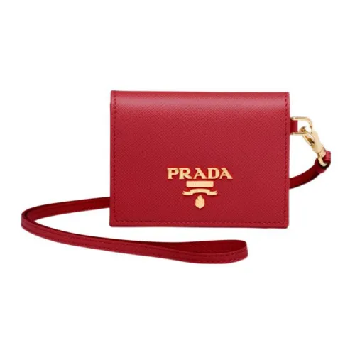 PRADA Saffiano Кожа Шнурок Кошелек Держатель для карт Женский Красный