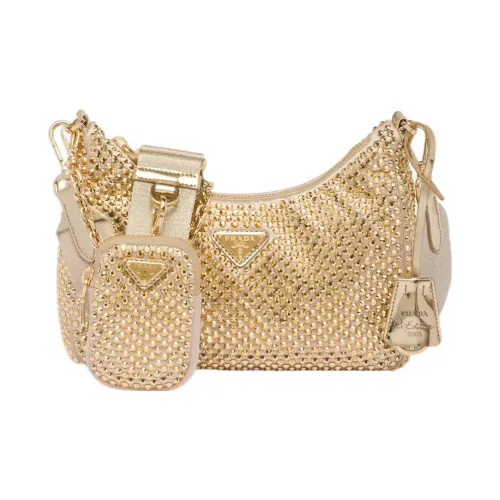 PRADA RE Edition Искусственный кристалл сатиновая ткань комбинированная сумка сумка через плечо мини женская платина