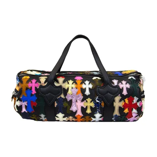 Chrome Hearts Кожа Цилиндрическая Сумка Портативная Путешественная Сумка Спортивная Сумка Экстра-Большая Унисекс Черная