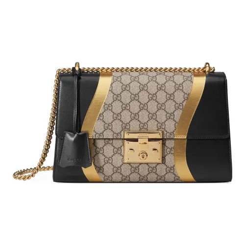 GUCCI Сумка с подвесным замком холст и кожа коробка сумка через плечо плечевая сумка средний размер женская