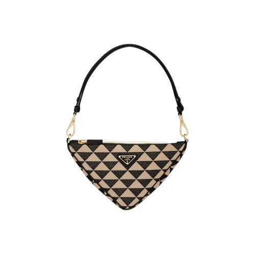 PRADA Сумка через плечо с тканью и кожей мини-сумка для женщин черный бежевый