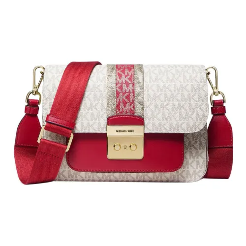 MICHAEL KORS Sloan Покрытый холст Курьерская сумка Сумка через плечо Средняя Женская Белая и Чили Красная