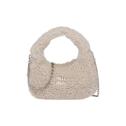 MIU MIU Shearling Hobo Bag Single Shoulder Bag Women's Ivory
