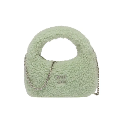 MIU MIU Shearling Hobo Bag Single Shoulder Bag Women's Light Green MIU MIU Овчина Хобо Сумка Сумка на одно плечо Женская Светло-зеленая