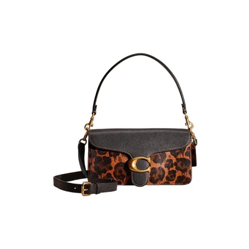 COACH Tabby Полированная кожа Grain Leather с соединенным мохером Телячья кожа Сумка через плечо Средняя Женская Коричневая и Черная