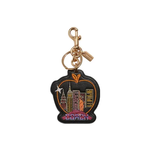 COACH Кожа с Покрытым Холстом Брелок для Сумки Аксессуар Женский Черный