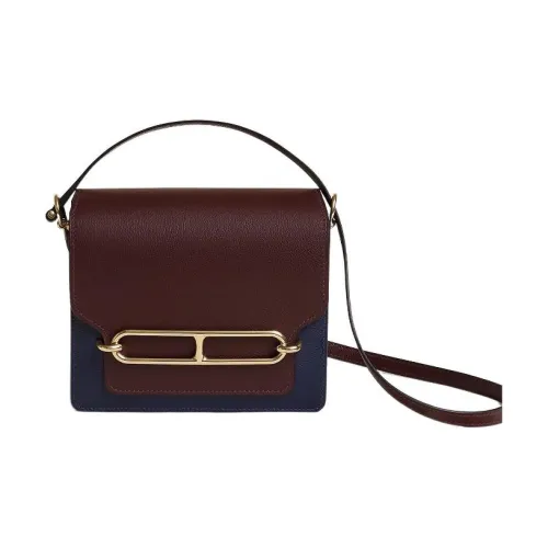 HERMES Roulis Evercolor Телячья кожа Свиной нос Сумка через плечо Мини Женские Полночный синий Снаряжение для седла Красный