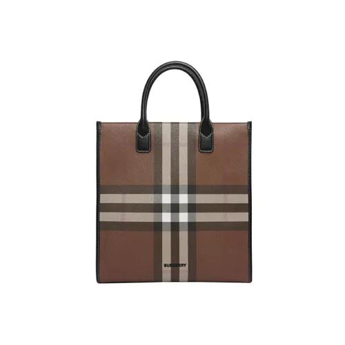 Burberry Кожа Декор Тоут Сумка Сумка для покупок Сумка через плечо Сумка Большая Мужская Цвет Береза Темно-коричневый