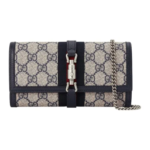 GUCCI Jackie 1961 Холст и кожа WOC Цепочка через плечо Сумка Маленькая Женская Синий Черный