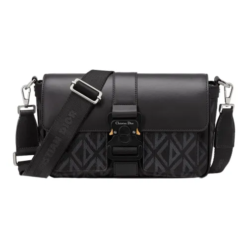 DIOR Hit The Road Холст с гладкой коровьей кожей Сумка через плечо Сумка на плечо Мужская Черная