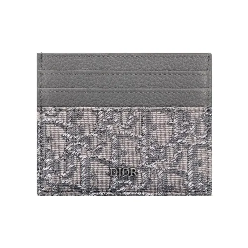 DIOR Монограмма Полный С принтом Ткань и Гладкая Коровья Кожа с Слотом для Карт Держатель Мужской Металлик