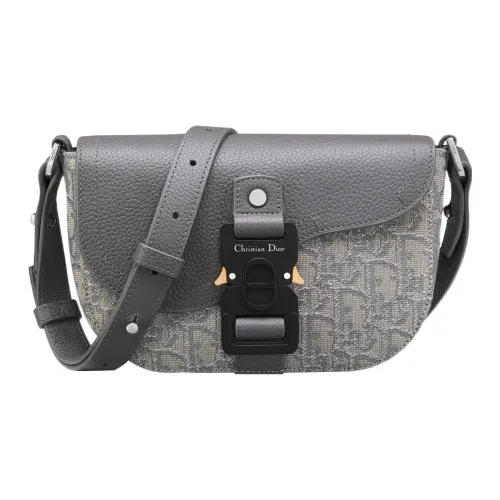 DIOR Жаккардовая ткань с зернистой кожей коровы седельная сумка одно плечо через плечо клатч обычный мужской темно-серый