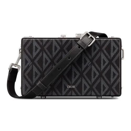 DIOR Сумка через плечо с замком холст и кожа мини мужская черная