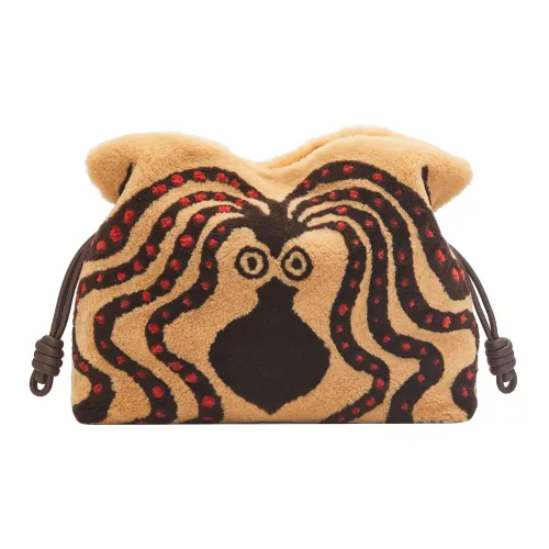 LOEWE Flamenco Shearling One Shoulder Bag Clutch Extra Large Women's Brown Chocolate