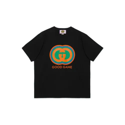 GUCCI С принтом буквы свободный крой круглый вырез короткая рукав футболка рубашка унисекс черный