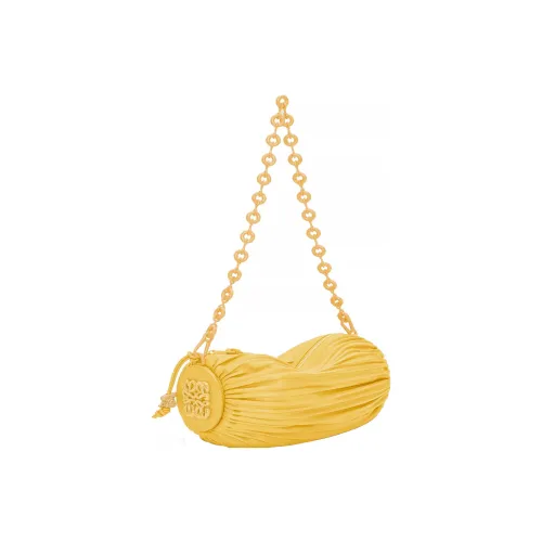 LOEWE Crinkle Nappa Sheep Leather Handbag Shoulder Bag Women's Yellow Glaze