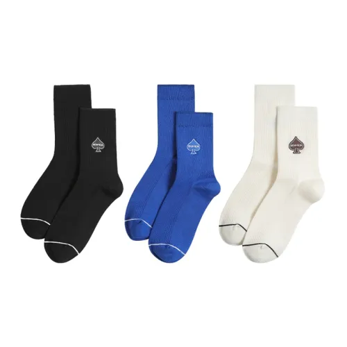YK&YB 3 шт Черный+Белый+Синий Унисекс MID Носки до икры