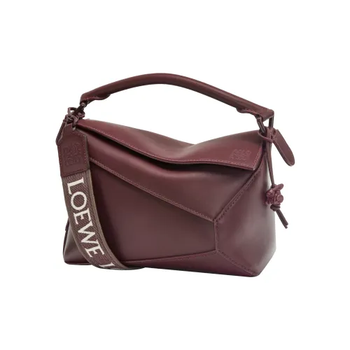 LOEWE Пазл Сатин Коровья кожа Сумка через плечо Сумка Маленькая Женская Бургунди