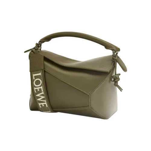 LOEWE Пазл Сатин Коровья кожа Сумка через плечо Сумка Маленькая Женская Чайно-зеленая
