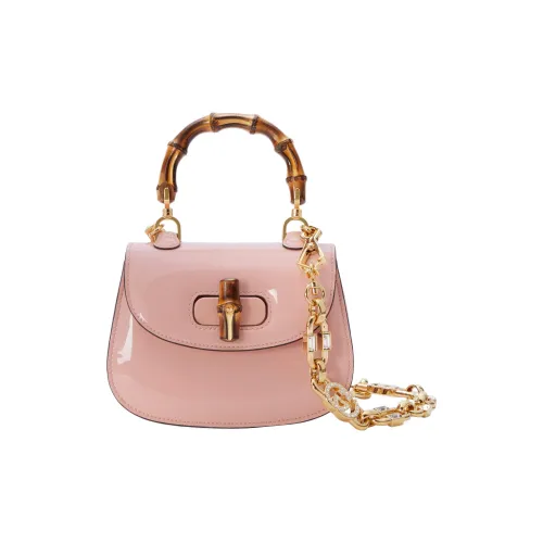 GUCCI Bamboo 1947 Лакированная кожа Сумка через плечо Сумка Мини Женская Светло-розовая