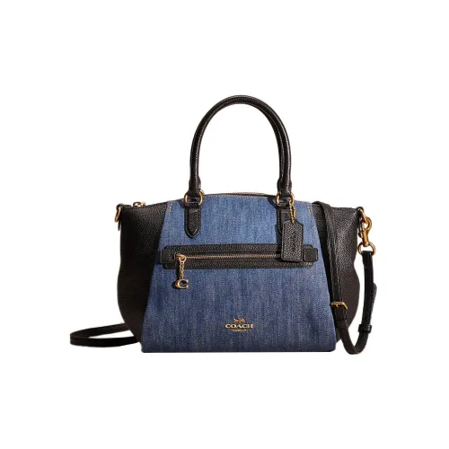 COACH Elise Деним с полированной зернистой кожей средний женский черный и джинсовый синий