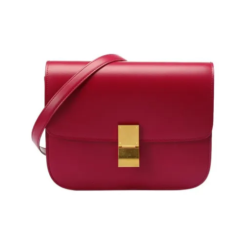 CELINE Классический Bo Полированная Коровья Кожа Сумка Tofu Сумка Квадратная Сумка Сумка через плечо Сумка на плечо Женская Малиновый Красный