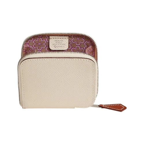 HERMES Silk'In Epsom BARENIA Телячья кожа Кошелек для монет Кошелек Женские Кремово-белый Молочно-чайный Фиолетовый Розовый