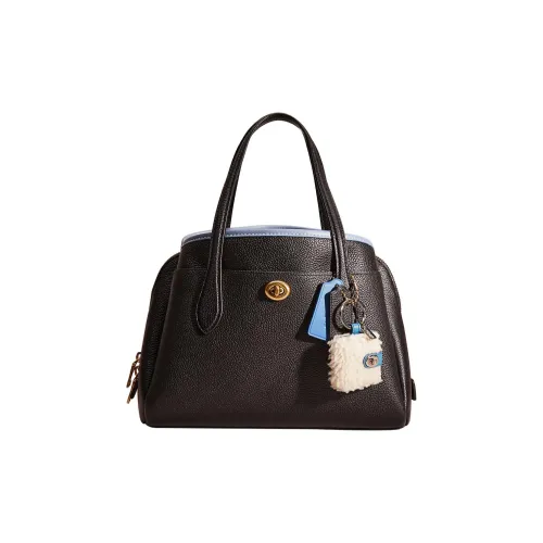 COACH Lora Полированная кожа с эффектом галечника сумка через плечо сумка большая женская черная