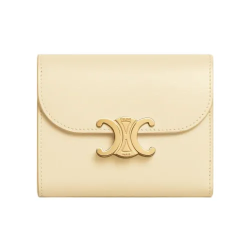 CELINE Triomphe Arc De Triomphe Яркий Телячья кожа Держатель для карт кошелек Маленький Женский Светло-желтый Светло-желтый