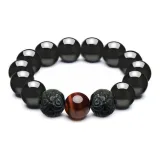 Золотой бусины с блеском, браслет из обсидиана с китайскими благоприятными животными [Красный Тигр, глаз]