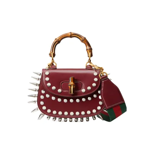 GUCCI Bamboo 1947 Кожа Бамбуковая Сумка Сумка через плечо Мини Женская Бургунди