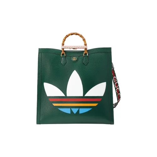 GUCCI Adidas Коллаборация Кожа Тоут Сумка Сумка для покупок Сумка через плечо Сумка Большая Мужская Темно-зеленая
