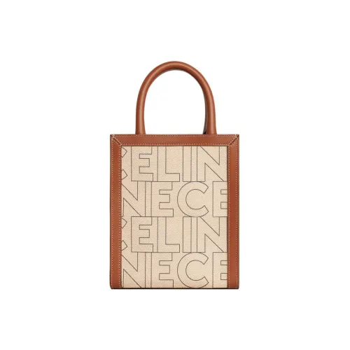 CELINE Cabas Телячья кожа с тканью сумка через плечо сумка мини женский натуральный коричневый