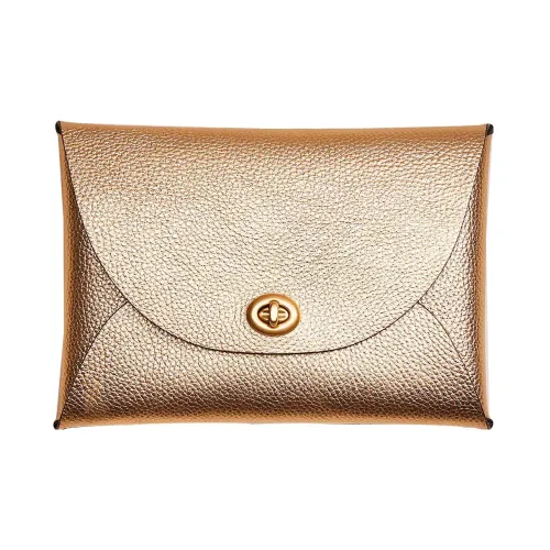 COACH Pouch Кожа Сумка для документов Кошелек для монет Держатель для карт Клатч Маленький Женский Металл Золото