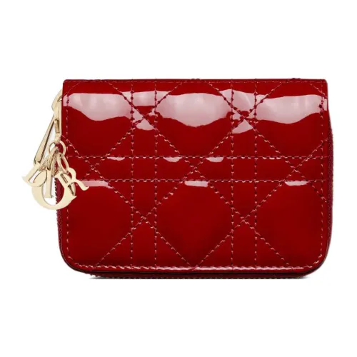 DIOR Lady Dior Лакированная кожа Коровья кожа Кошелек Маленький Женский Вишнево-красный
