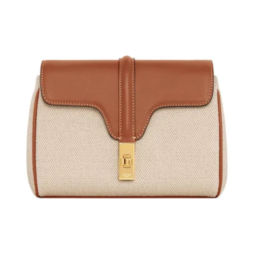 CELINE 16 Soft Телячья кожа Сумка через плечо Мини Женская Естественный Коричневый