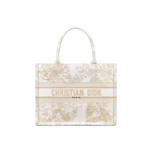 DIOR BookTote Вышивка Сумка-тоут Сумка для покупок Сумка на одно плечо Средняя Женская Светло-золотая
