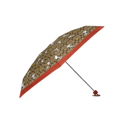 COACH Peanuts Снупи Коллаборация Нейлоновая Сумка-Зонт Аксессуар Мини Женская Коричневая