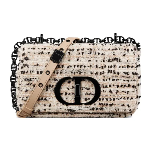 DIOR Caro Твид с Цвет холста Ручная Сумка через плечо Маленькая Женская Белый Черный