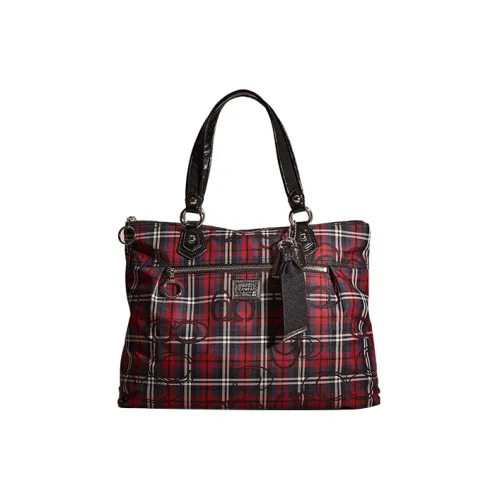 COACH Клетчатый Nee Тоут Сумка Сумка для покупок Сумка на плечо Сумка Большая Женская Черная и Темно-красная