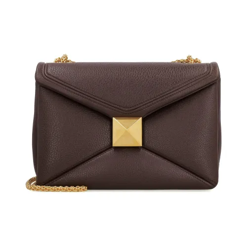 Valentino One Stud GRAIN LEATHER с Телячья кожа Сумка через плечо Сумка на плечо Женская Темно-коричневая
