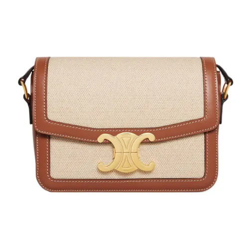 CELINE Teen Triomphe Телячья кожа Текстиль Сумка через плечо Сумка на плечо Женская Естественный Коричневый