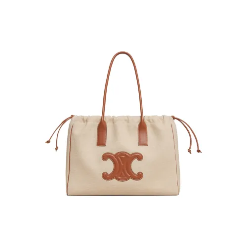 CELINE Cabas Телячья кожа с тканью сумка-тоут сумка для покупок сумка через плечо обычная женская натуральный коричневый