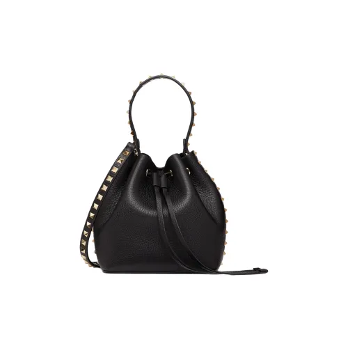 Valentino Rockstud Телячья кожа Ведрообразная сумка Сумка через плечо Сумка Маленькая Женская Черная