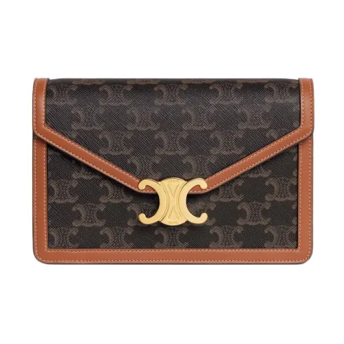 CELINE Margo Телячья кожа с тканью Сумка через плечо Кошелек Мини Женский Коричневый