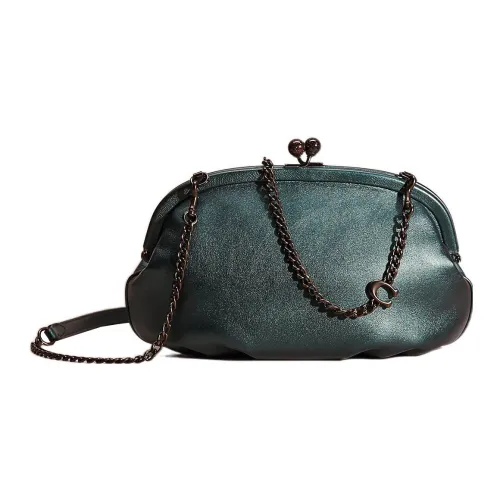 COACH Kisslock Металлик Feel Soft Refined Leather Crossbody Clutch Large Women's Metal Dark Green