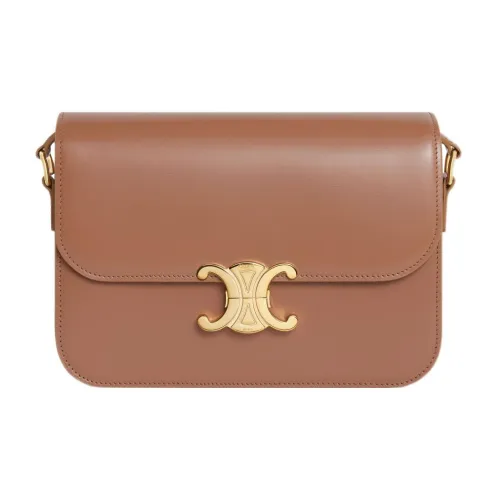 CELINE Triomphe Блестящая сумка из коровьей кожи на плечо сумка Tofu портативная сумка через плечо женская темно-коричневая