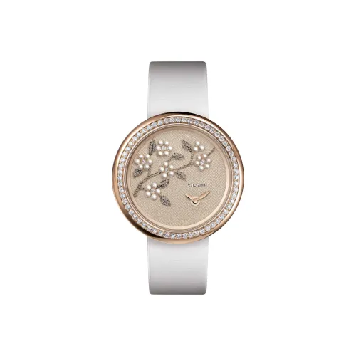 CHANEL Women's Watch Кварцевый механизм Satin Strap Бежевый циферблат