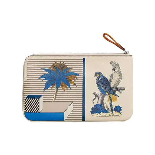 HERMES Carre Pocket Swift Телячья кожа Клатч Стандартный Women's White Синий